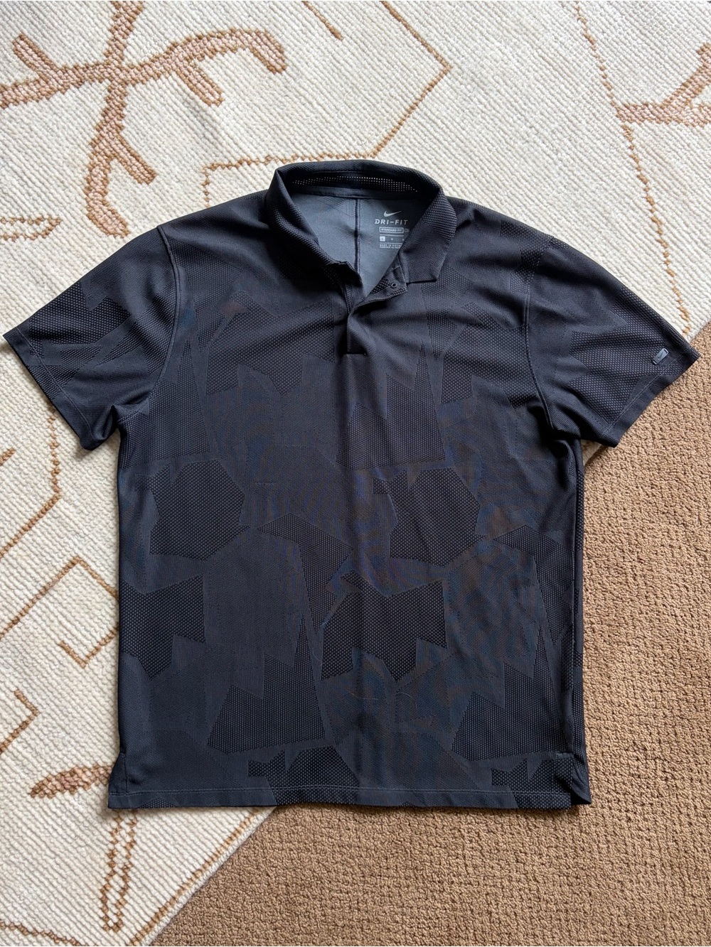 Nike Dri-FIT Tiger Woods Mens Black Camo Jacquard Performance Polo T-Shirt Large